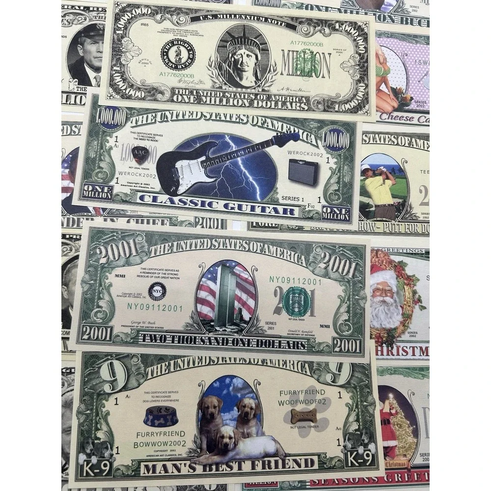 Set of 48 USA Dollar Bill Funny Money Notes Navy Hobbies Pets Presidents & more